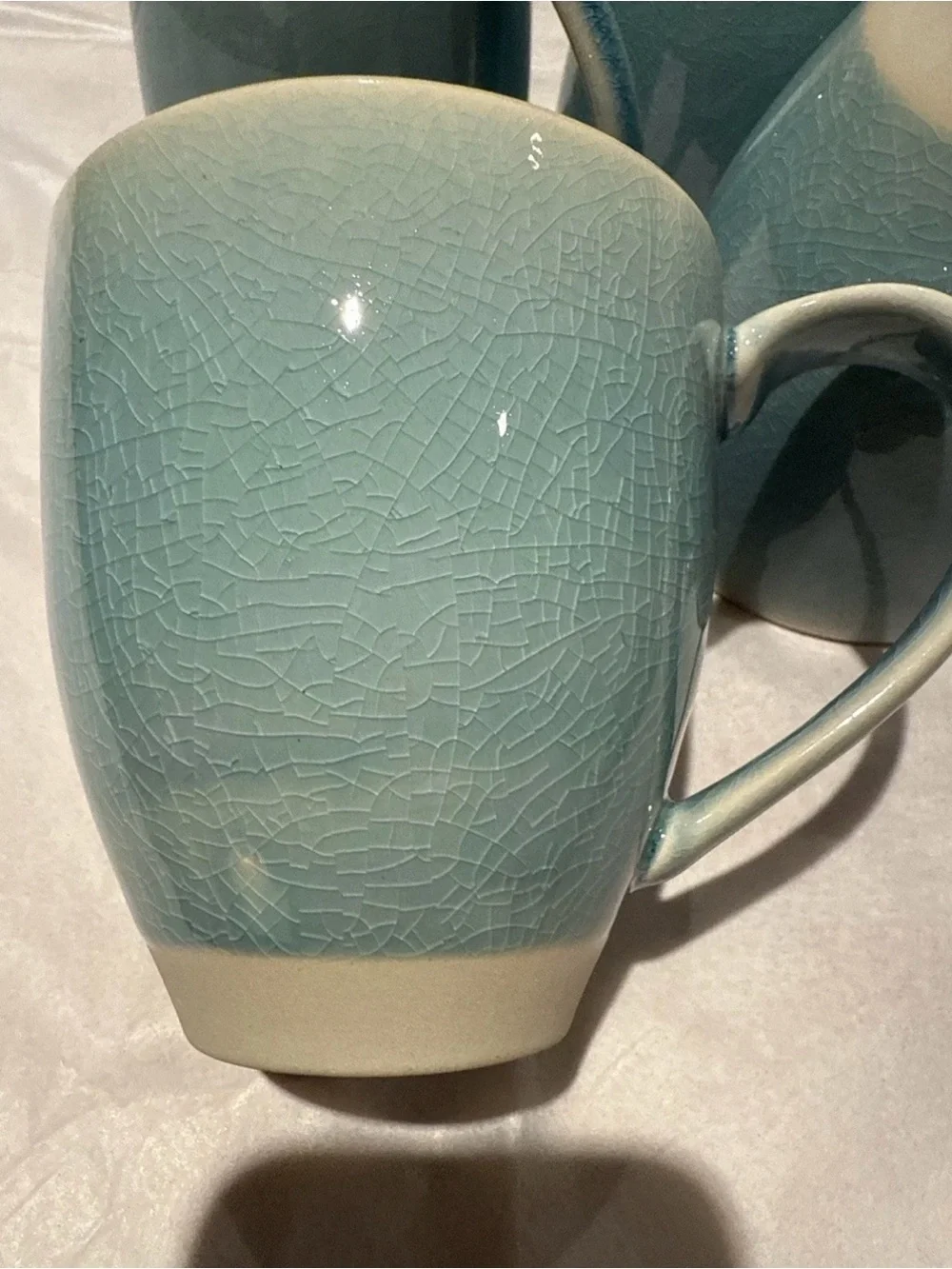 West Elm Crackle Glaze Light Blue Ceramic Glazed CoffeeTea Mugs Set of 4 New